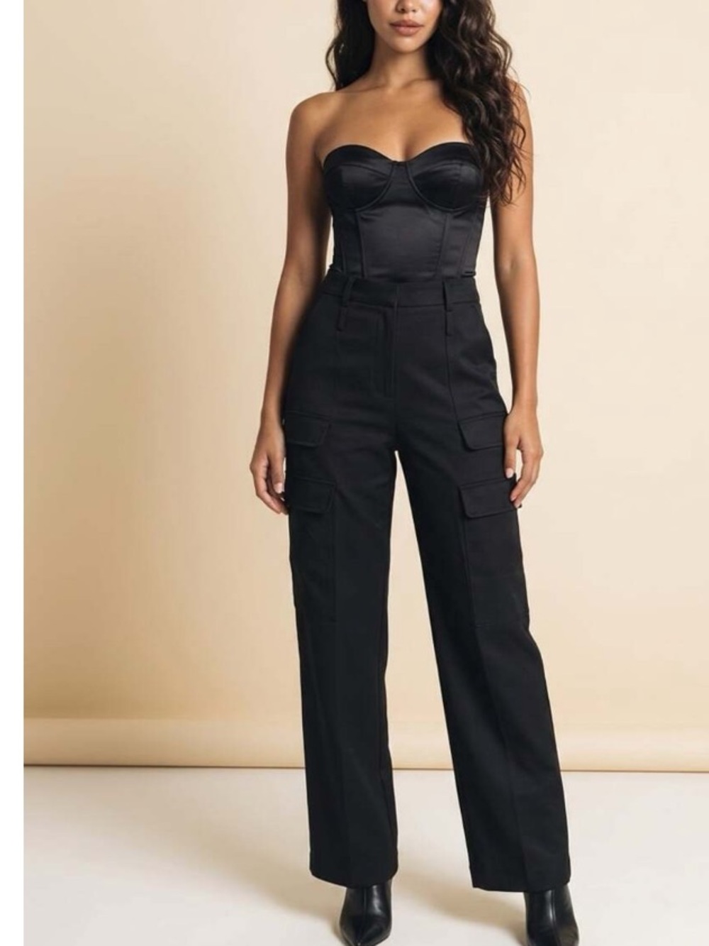 Noli Wide-Leg Satin Cargo Pants in Black Womens Size 6 - Picture 2 of 9